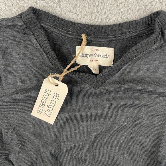 Simply Threads Girls 6 Black Simply The Softest Long Sleeve V-Neck Tie Front Tee - Picture 2 of 9